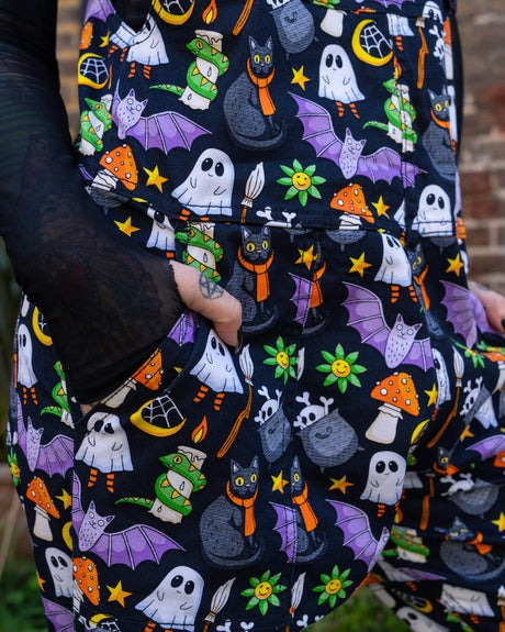 Halloween Cauldron Cats Print Twill Cotton Dungarees by Run and Fly