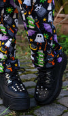 Halloween Cauldron Cats Print Twill Cotton Dungarees by Run and Fly