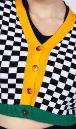 Cropped Black and White Checkerboard Cardigan by Run and Fly