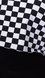 Black and White Checkerboard Print Cropped T Shirt by Run and Fly