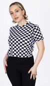 Black and White Checkerboard Print Cropped T Shirt by Run and Fly