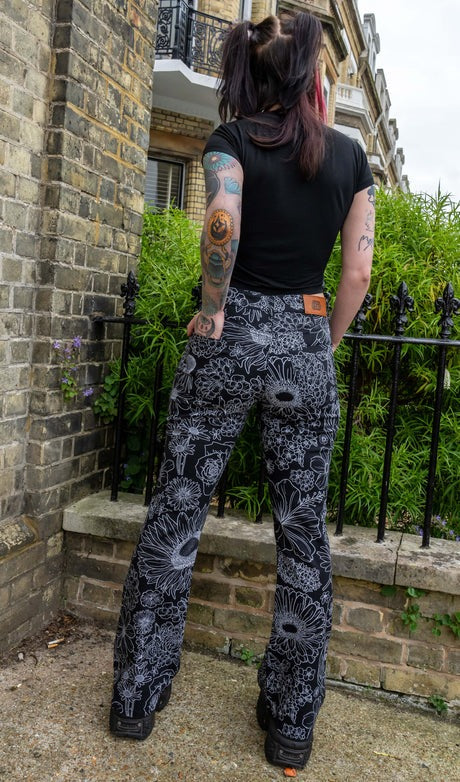 Black and White Floral Flare Jeans by Run and Fly