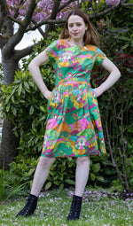 Hills Groovy 70's Print Cotton Tea Dress with Pockets by Run and Fly