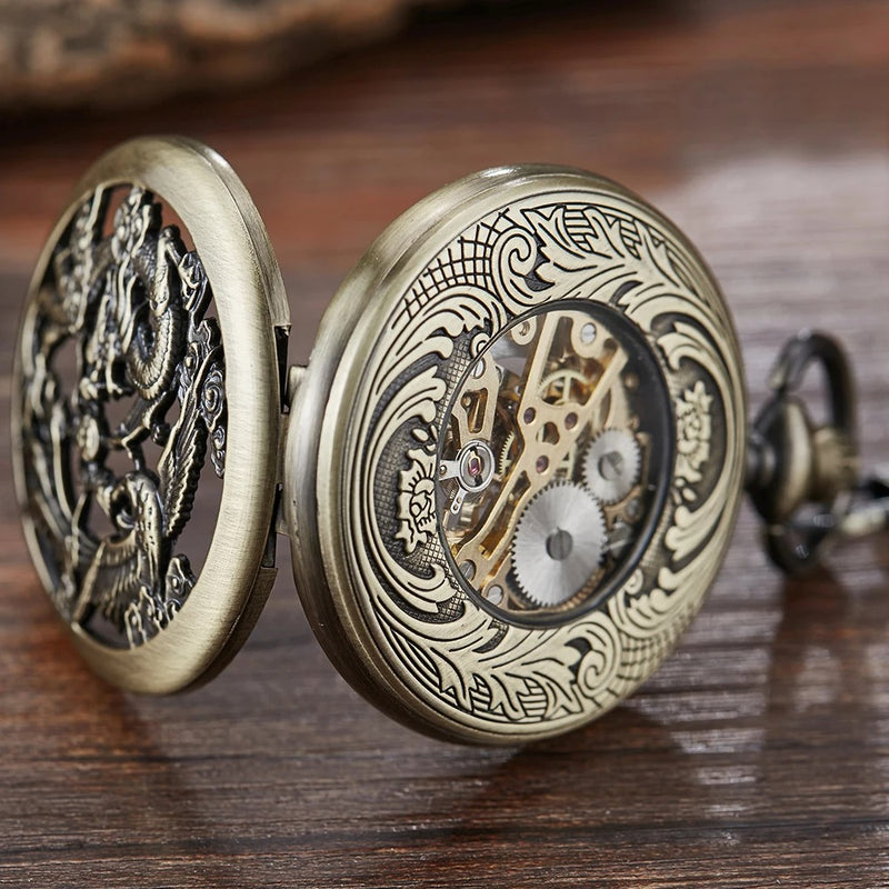 Chinese Dragon Mechanical Hand Wind Pocket Watch