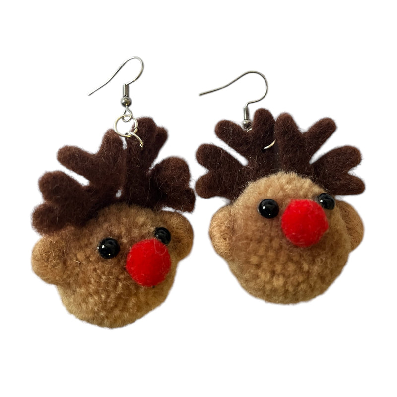 Christmas Cute Pom Pom Reindeer Earrings