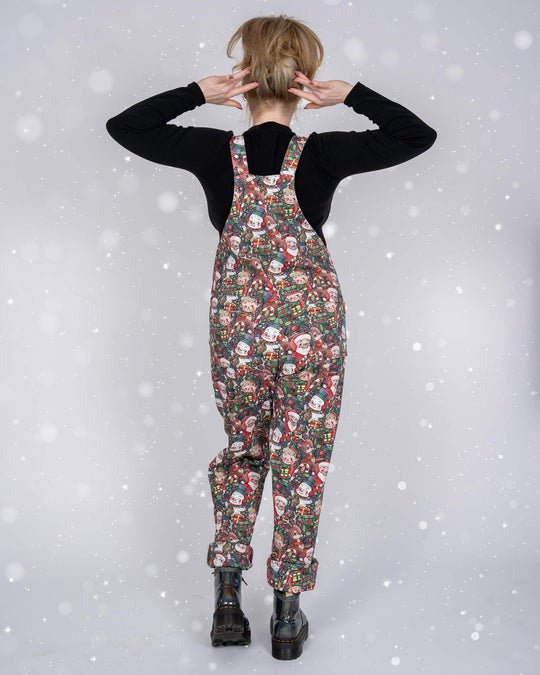 Christmas Cuties Print Stretch Cotton Dungarees by Run and Fly