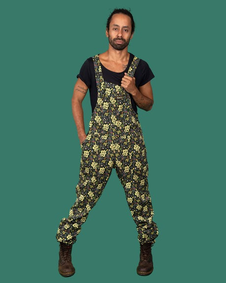 Serpent Garden Snake Print Twill Cotton Dungarees by Run and Fly