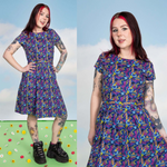 90's Arcade Print Cotton Tea Dress with Pockets by Run and Fly