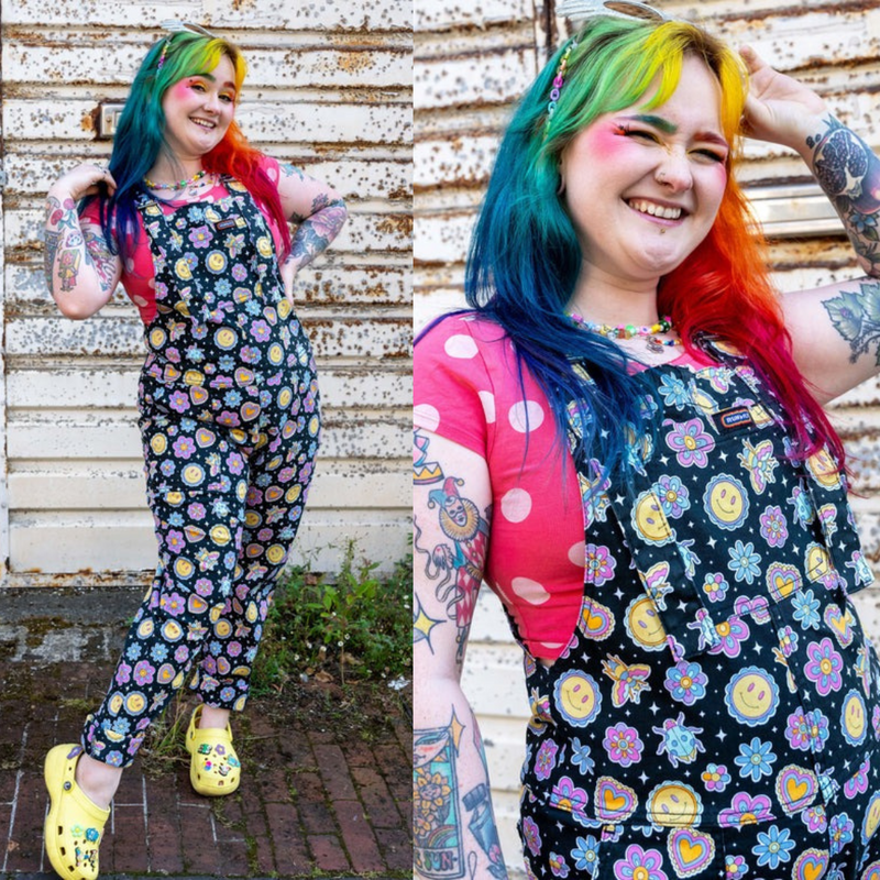 Bee Happy Print Twill Cotton Dungarees by Run and Fly