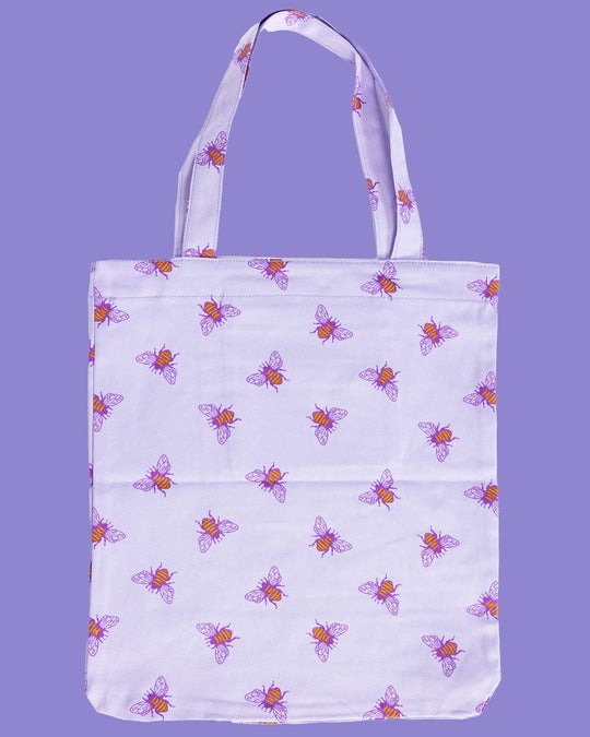 Lavender Bee Print Tote Bag by Run and Fly