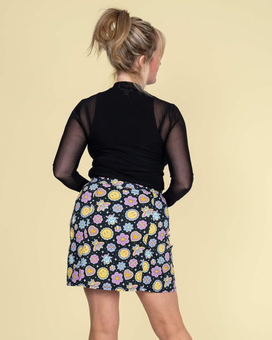 Bee Happy Print Button Front Skirt by Run and Fly