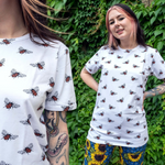 White Bee Print T Shirt by Run and Fly