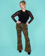 70's Black Paisley High Waisted Bell Bottom Flares Jeans by Run and Fly