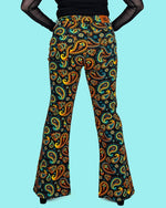 70's Black Paisley High Waisted Bell Bottom Flares Jeans by Run and Fly