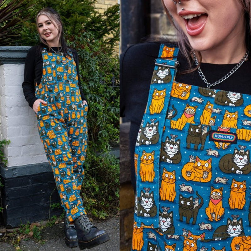 Cat and Mouse Stretch Cotton Dungarees by Run and Fly