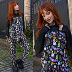 Halloween Cauldron Cats Print Twill Cotton Dungarees by Run and Fly