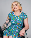 Cauldron Cats Print Cotton Tea Dress with Pockets by Run and Fly