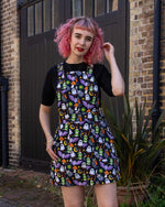 Cauldron Cats Print Dungaree Pinafore Dress by Run and Fly