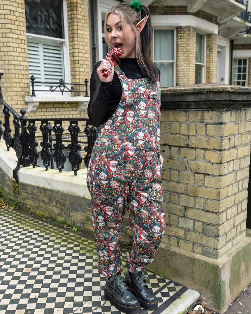 Christmas Cuties Print Stretch Cotton Dungarees by Run and Fly