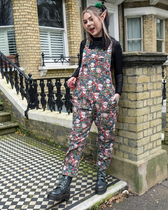 Christmas Cuties Print Stretch Cotton Dungarees by Run and Fly