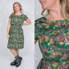 Christmas Cottages Print Cotton Tea Dress with Pockets by Run and Fly