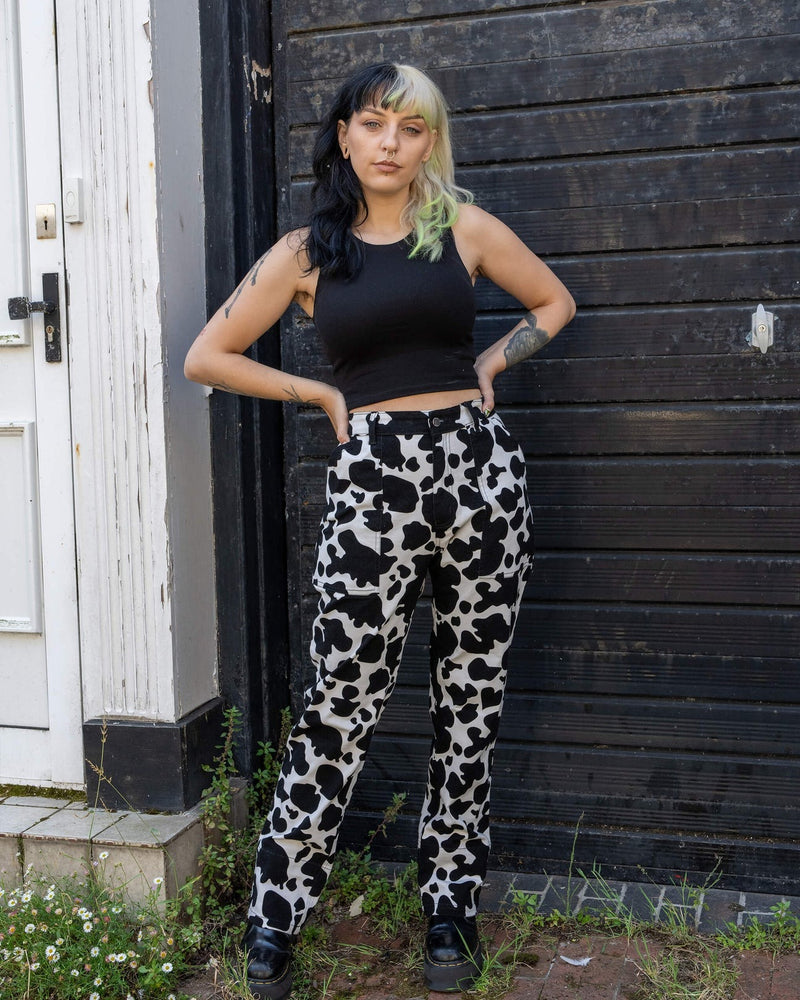 Cow Print Straight Leg Jeans by Run and Fly