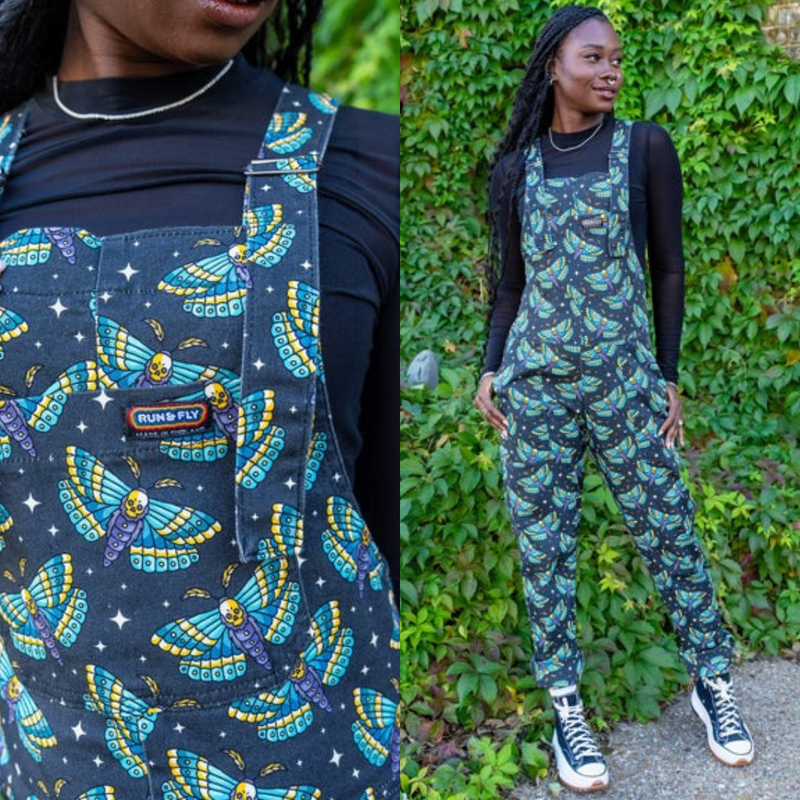 Death Head Moth Print Twill Cotton Dungarees by Run and Fly