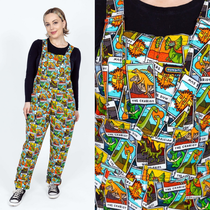 Dinosaur Tarot Stretch Twill Cotton Dungarees by Run and Fly