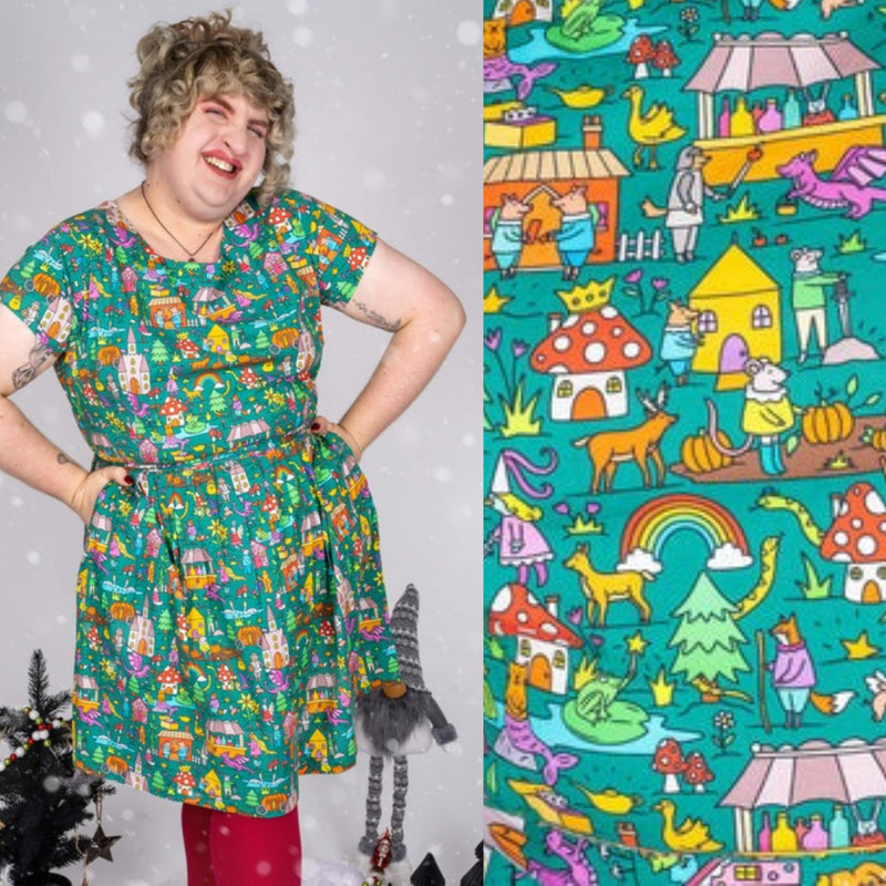 Fairytales Print Cotton Tea Dress with Pockets by Run and Fly