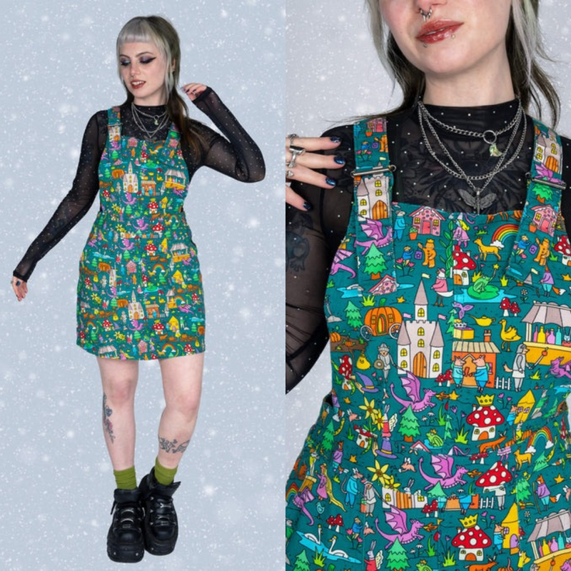 Fairytales Print Dungaree Pinafore Dress by Run and Fly