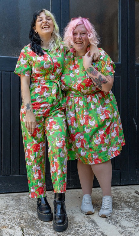 In The Geese Garden Print Cotton Tea Dress with Pockets by Run and Fly