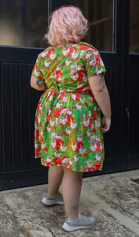 In The Geese Garden Print Cotton Tea Dress with Pockets by Run and Fly