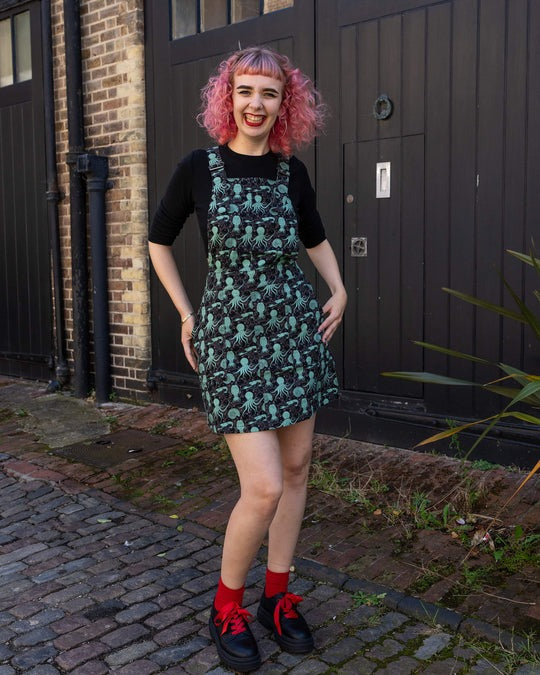 Green Seas Octopus Print Dungaree Pinafore Dress by Run and Fly