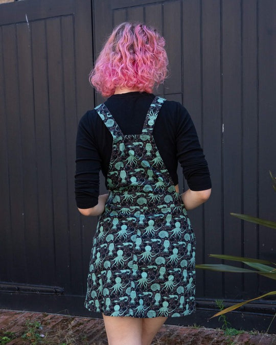 Green Seas Octopus Print Dungaree Pinafore Dress by Run and Fly