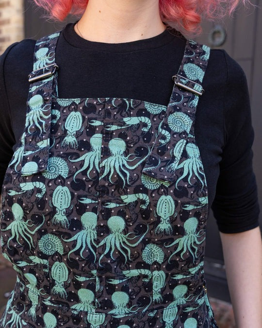 Green Seas Octopus Print Dungaree Pinafore Dress by Run and Fly