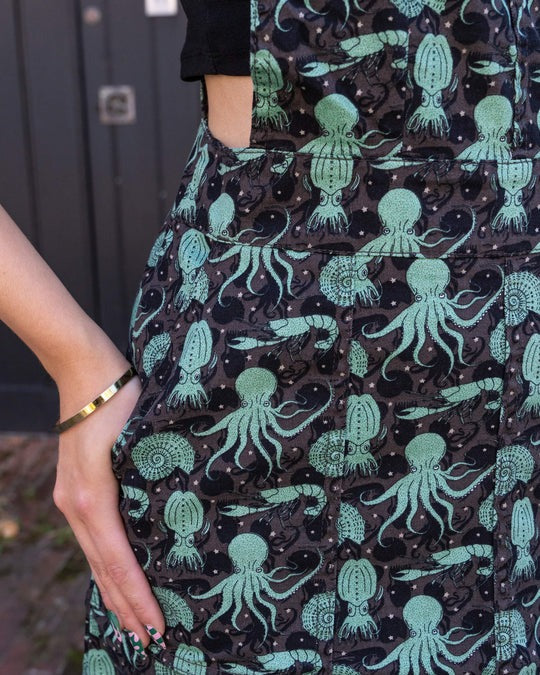 Green Seas Octopus Print Dungaree Pinafore Dress by Run and Fly