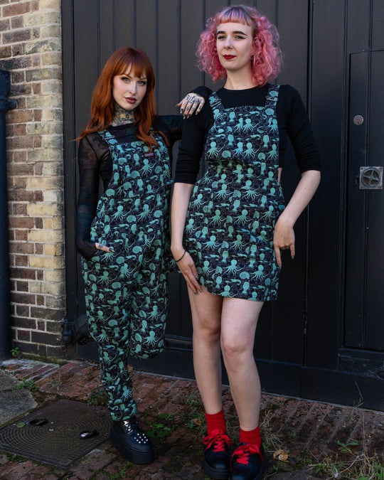 Green Seas Octopus Print Dungaree Pinafore Dress by Run and Fly