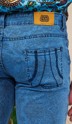 70's Blue Denim Paisley Print Bell Bottom Flares Jeans by Run and Fly