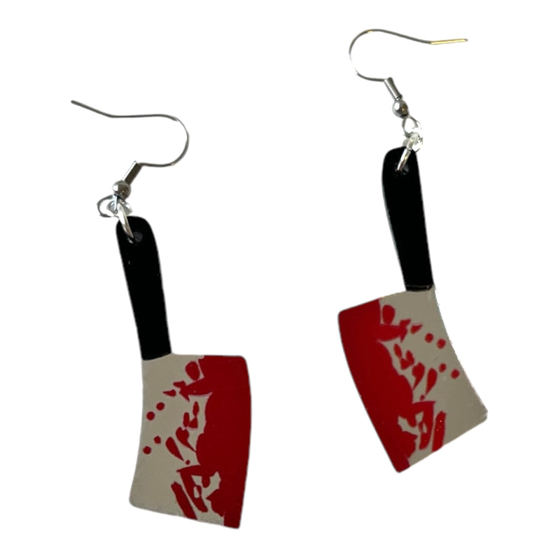 Spooky Bloody Meat Cleaver Earrings