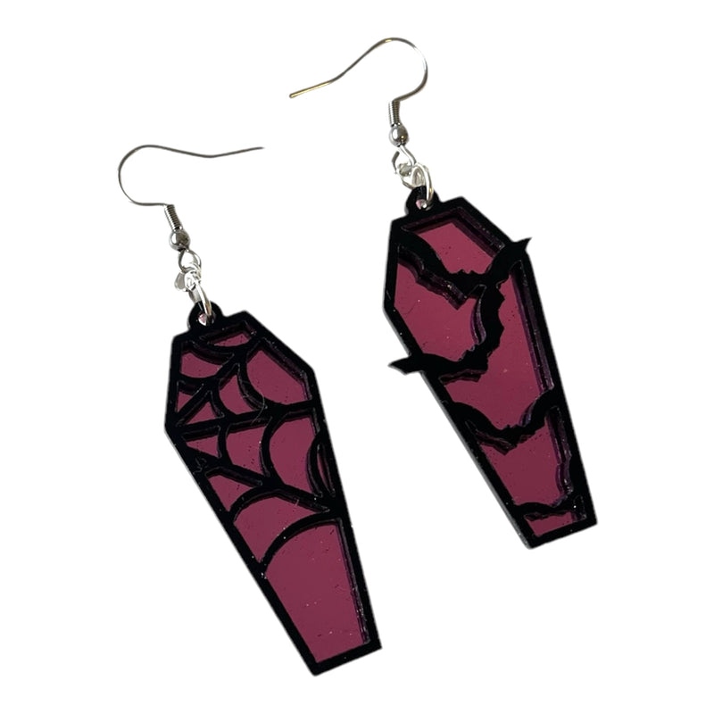 Spooky Purple Coffin Earrings