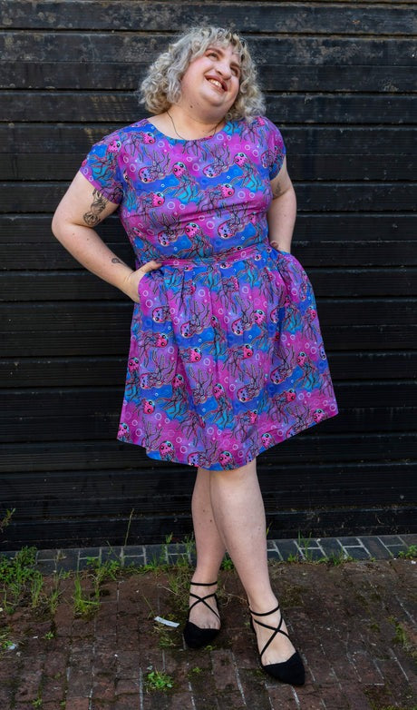 Jellyfish Print Cotton Tea Dress with Pockets by Run and Fly