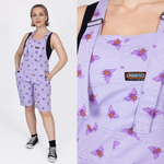 Lavender Bee Print Shorts Dungarees in Twill Cotton by Run and Fly