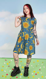 Sun and Moon Print Cotton Tea Dress with Pockets by Run and Fly