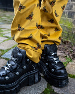 Gold Bee Print Cotton Corduroy Dungarees by Run and Fly