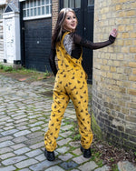 Gold Bee Print Cotton Corduroy Dungarees by Run and Fly