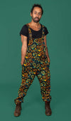 Black Paisley Print Twill Cotton Dungarees by Run and Fly