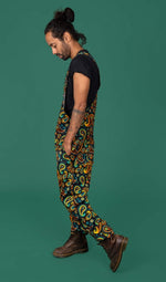 Black Paisley Print Twill Cotton Dungarees by Run and Fly