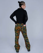 70's Black Paisley High Waisted Bell Bottom Flares Jeans by Run and Fly