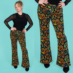 70's Black Paisley High Waisted Bell Bottom Flares Jeans by Run and Fly