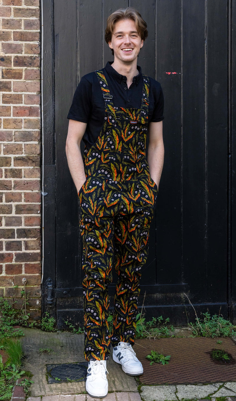 Halloween Poison Plants Print Twill Cotton Dungarees by Run and Fly